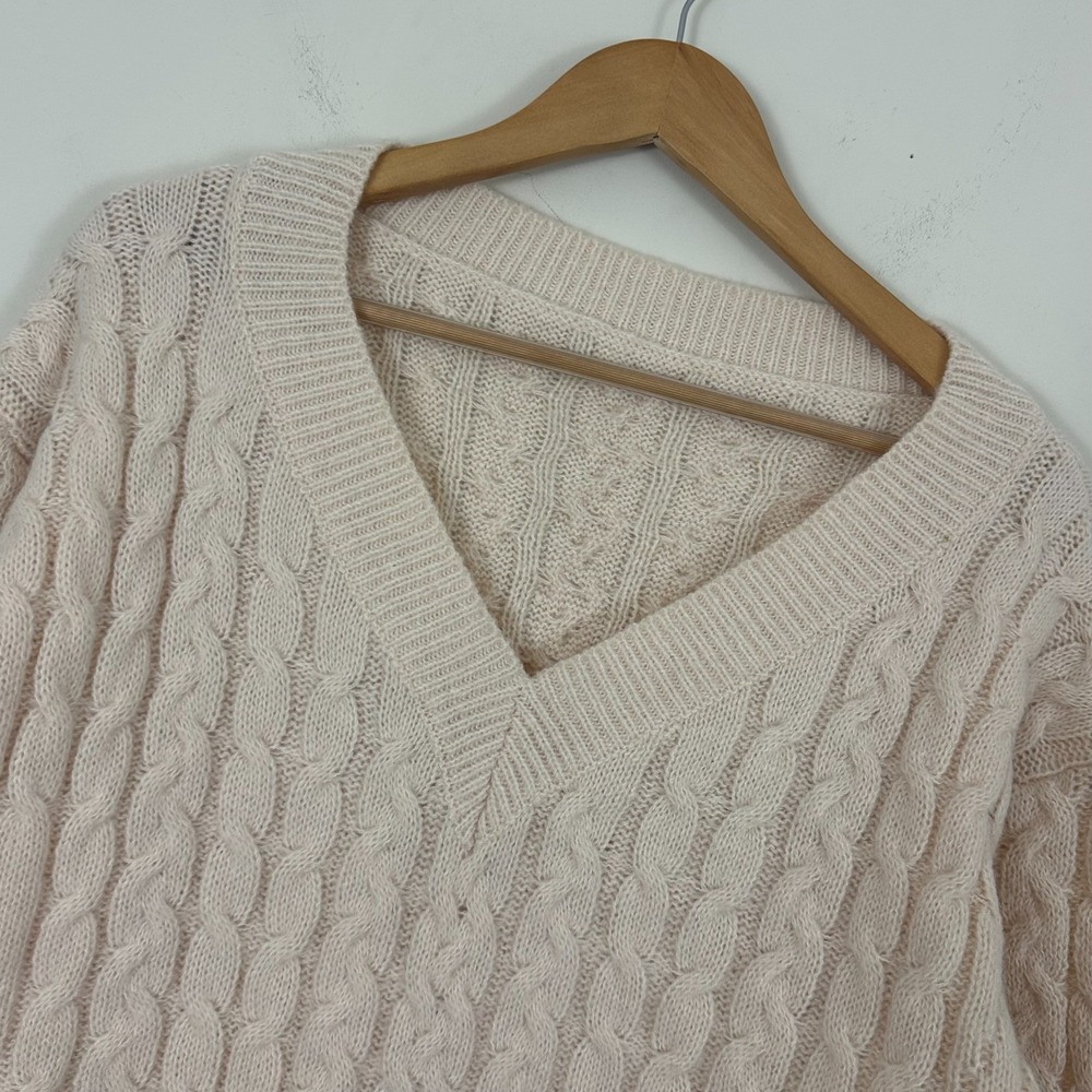 Shein Tunic Sweater Light Beige Cable Knit Long Sleeve V-Neck Winter Women Small